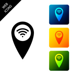 Poster - Pointer map with wifi internet signal connection icon isolated. Set icons colorful square buttons. Vector Illustration