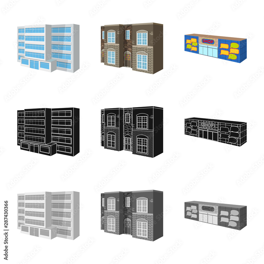 Isolated object of facade and housing icon. Set of facade and ...