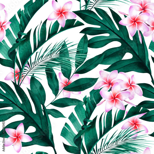 tropikalny-wzor-z-kwiatow-plumeria-egzotycznych-monstera-bananow-i-lisci-palmowych-na-bialym-tle