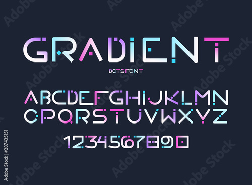 Complete english alphabet, full ABC with latin letters, arabic figures futuri...