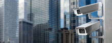 Surveillance Cam,  CCTV System Downtown. 3d Illustration
