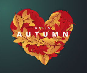 Wall Mural - Abstract colorful leaves decorated white background for Hello Autumn advertising header or banner design.