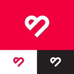 Heart logo. Letter B monogram, like heart. Original symbol on different backgrounds. Web, ui icon.