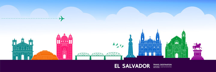 Fototapete - El Salvador travel destination grand vector illustration.