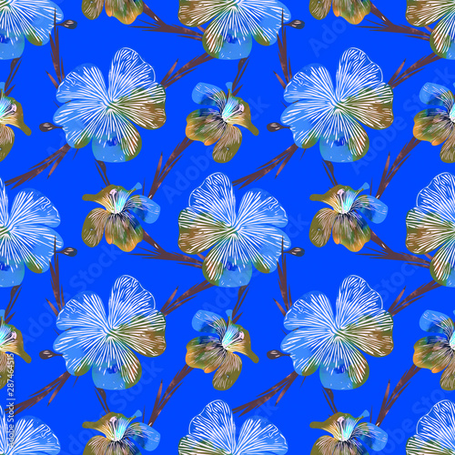Colored flowers seamless pattern.  Watercolor illustration.