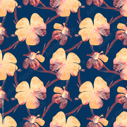 Colored flowers seamless pattern.  Watercolor illustration.