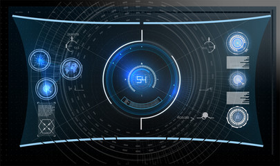 Poster - Futuristic Technology HUD Screen. Tactical View Sci-Fi VR Dislpay. HUD UI. Futuristic VR Head-up Display Design. Vitrual Reality Technology Screen.