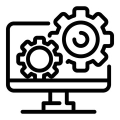 Poster - Gears on the monitor icon. Outline gears on the monitor vector icon for web design isolated on white background