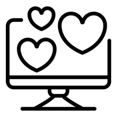 Poster - Hearts on the monitor icon. Outline hearts on the monitor vector icon for web design isolated on white background