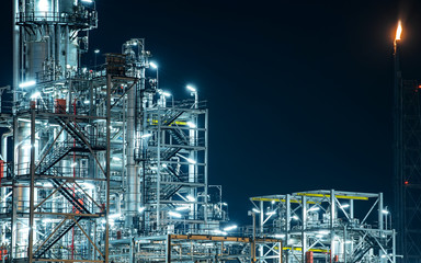 Industrial view oil and gas refinery,Detail of equipment oil pipeline steel at night background