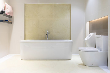 Wall Mural - Beautiful luxury white modern bathtub decoration in bathroom interior