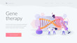 Scientists doing lab research. Disease treatment and prevention. Medical experimental technique. Gene therapy, gene transfer, functioning gene concept. Website homepage header landing web page
