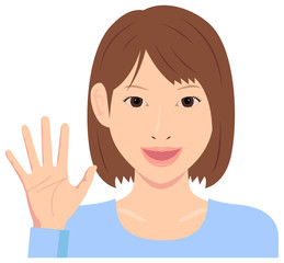 Poster - Young woman vector illustration (upper body) / open hand with smiling , good bye