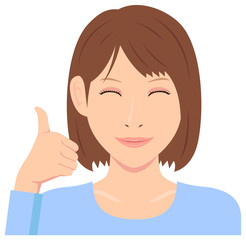 Wall Mural - Young woman vector illustration (upper body) / thumb up with smiling 