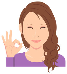 Wall Mural - Young woman vector illustration (upper body) / ok sign with smiling