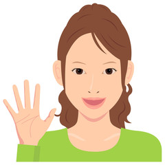 Poster - Young woman vector illustration (upper body) / open hand with smiling , good bye