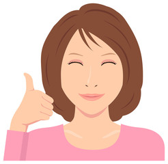 Wall Mural - Young woman vector illustration (upper body) / thumb up with smiling 