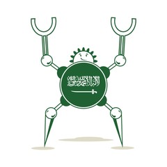 Wall Mural - Cute vintage robot. Robotics industry relative image. Cartoon person. Flag of the Saudi Arabia