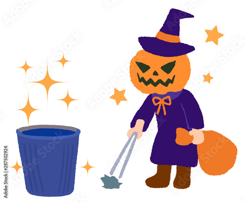 ハロウィン ゴミ拾い コスプレ パンプキンヘッド Adobe Stock でこのストックベクターを購入して 類似のベクターをさらに検索 Adobe Stock