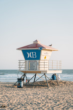 Lifeguard Stand On The Beach In Huntington Beach, Orange County, California
