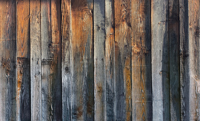Aufkleber - Beautiful texture of old dry rough dark wooden boards with mixed shades of gray and brown. Wood background Wallpaper.
