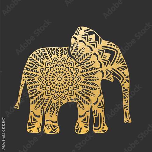 Cuadros en Lienzo Golden Abstract Ornamental Elephant Shape
