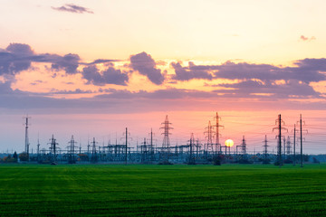 Wall Mural - Electric substation at sunrise