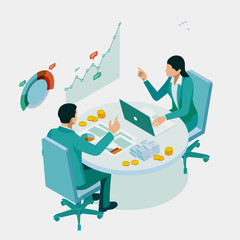 Fototapete - Isometric Expert team for Data Analysis, Business Statistic, Management, Consulting, Marketing, Financial administration, Audit, business statement concept.