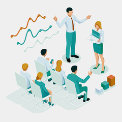 Poster - Isometric Expert team for Data Analysis, Business Statistic, Management, Consulting, Marketing, Financial administration, Audit, business statement concept.
