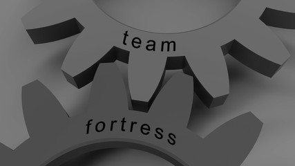 Wall Mural - TEAM FORTRESS concept with GREY wheel in a grey background, 3d illustration for wallpaper and background