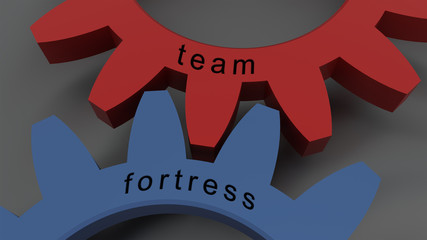 Poster - TEAM FORTRESS concept with red and blue wheel in a grey background, 3d illustration for wallpaper and background