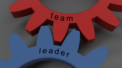 Poster - TEAM LEADER concept with red and blue wheel in a grey background, 3d illustration for wallpaper and background