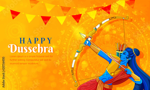 Cuadros en Lienzo illustration of Lord Rama killing Ravana in Navratri festival of India poster for Happy Dussehra