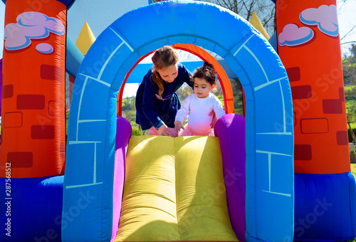 Fotomural Inflatable castle outdoor at sunny summer day