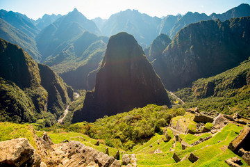 Sticker - Vew of the Urubamba River and Putucusi Mountain from Machu Picchu.