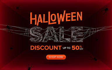 Poster - halloween sale banner template with spider webs illustration