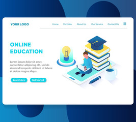Wall Mural - online education isometric landing page template. modern web page design concept layout for website.