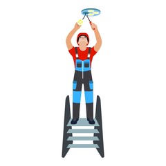 Poster - Worker man change bulb icon. Flat illustration of worker man change bulb vector icon for web design