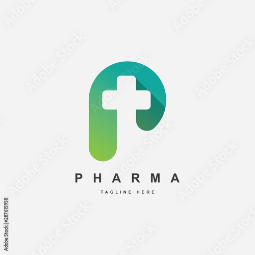 Fotografía letter P with cross symbol logo design template