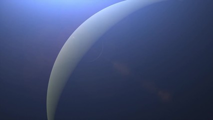 Wall Mural - Solar Eclipse over Neptune Planet. Big, blue planet Neptune and rising sun over. Realistic High quality 4K animation, silhouette full mysterious planet. 