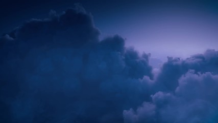 looped animation of flying above the clouds. night flight over clouds. computer generated seamless l