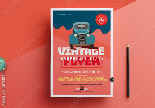 Event Flyer Layout With Vintage Car Illustration Element Stock Template Adobe Stock Music bank flyer is a promotional flyer that is used to give awareness of music to a certain group of people who have fondness of singing or good taste of. event flyer layout with vintage car