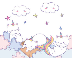 Canvas Print - Unicorn cats cartoons vector design