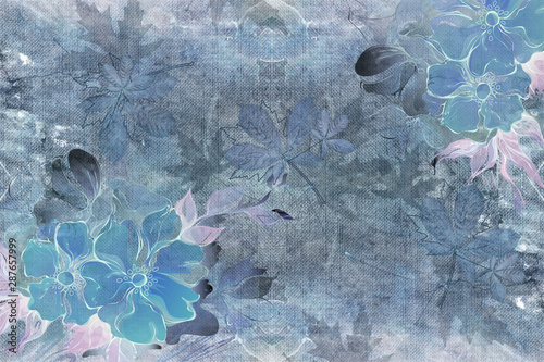 Naklejka na drzwi blue background with flowers
