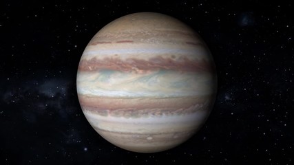 Wall Mural - Jupiter planet surface rotating whole sphere milky way stars in background. Contains public domain elements by Nasa
