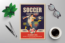 Soccer Tournament Flyer Template, Simple Retro Design Vector