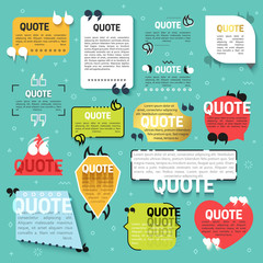 Fototapete - Set of 15 quote for the Web site in linear and flat style. Realistic 3D text blocks. Decorative quotes for mobile applications. Quote a flat style. Callout for technical support. Template web design
