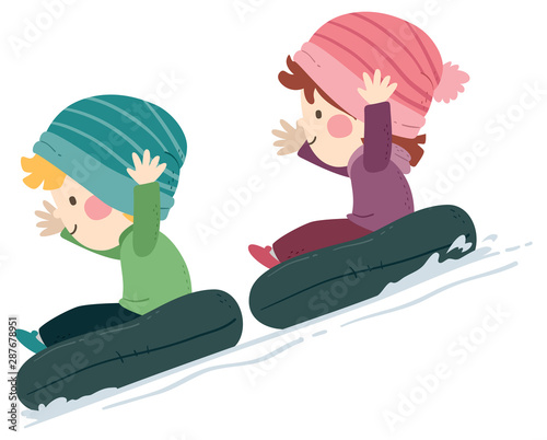 Kids Snow Tubing Illustration