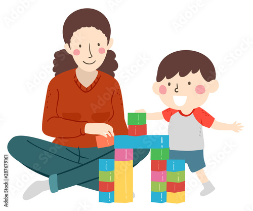 Kid Boy Mother Plastic Block Build