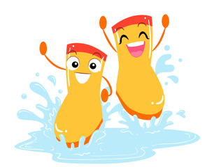 Poster - Mascot Boots Puddle Play Illustration